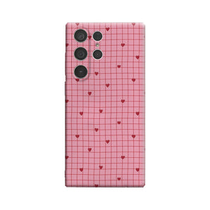 Blush Red Grid Heart Phone Case for Samsung Galaxy S25 Ultra S24 S23 Ultra Plus Shockproof Double Layer Back Cover