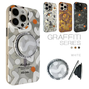 Trendy Graffiti Art Magnetic Bracke Magsafe Case For iPhone 17 16 15 14 13 12 18Pro Max Plus Air Luxury Metal Button Phone Cover