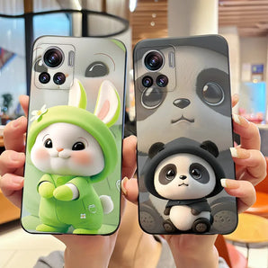 Phone Casing For Motorola Edge 30 Ultra Bumper Shockproof Soft Cover Silicone Jelly Black Case Fluffy White Bunny Pattern