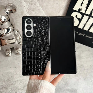Luxury Crocodile Texture PU Leather Phone Case for Samsung Galaxy Z Fold 8 7 6 5 4 3 Business Anti-Drop Protection Cover Funda