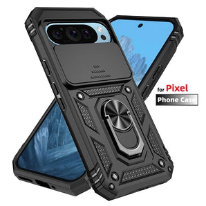 Armor Magnetic Ring Bracket Case For Google Pixel 9 10 Pro XL 9A 5G Slide Lens Protector Cover for Pixel 6 A 7 8 Pro 7A 8A Funda