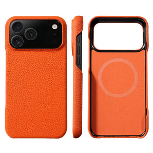 for Magsafe Case for iPhone 17 15 16 18 Pro Max Air Lychee Natural Cowhide Leather Magnetic Protector Luxury Phone Back Cover