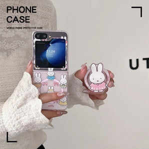 Anime Miffy Magnetic Phone Case with Stand for Samsung Galaxy Z Flip7 Z Flip6 W25 Flip Foldable Flip Style Anti-fall Slim Kawaii