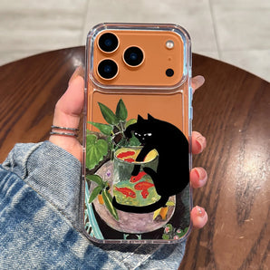 Cool Cat Transparent Case For iPhone 16 Pro 15 14 13 12 11 17 Pro Max XS 16E 7 8 Plus Silicone Shockproof Clear Soft Cases Cover