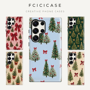 Fcicicase Christmas Bow Case For Samsung Galaxy S26 Ultra S25 S24 S23 Plus S22 S20 FE A16 A26 A36 A56 Anti-fall PC +TPU carcasas