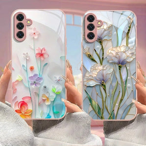 Luxury Retro Floral Phone Case For Samsung S26 S25 S24 S23 S22 S21 S20 Note20 FE Edge Plus Ultra 4G 5G Tempered Glass Back Cover
