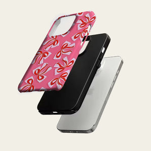 Stripe Red Bow Phone Case For Magnetic for iPhone 17 16 15 14 13 12 11 Pro Max Plus Double-layer Anti-Drop Back Cover