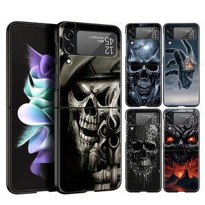 Hard PC Phone Case For Samsung Galaxy Z Flip 6 5 4 Black Cover For Galaxy Z Flip 3 Foldable Shockproof Capas Terror Black Skull