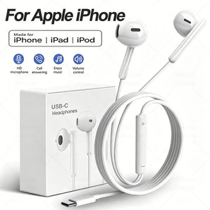 Original Wired Earphones For Apple iPhone 17 16 15 14 13 12 11 Pro Max USB-C Lightning 3.5mm Headphones X XR 8 Phone Accessories