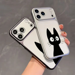 Cartoon Shockproof Silicone Phone Case For iPhone 15 14 12 11 17 13 16 Pro Max Air 15 14 16 Plus Cover Single Black Cat Minimal