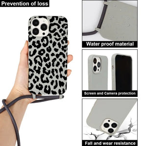 Leopard Print Case Strap for iPhone 17 16 15 14 12 11 Pro Max 13Mini XR Crossbody Shockproof Casing