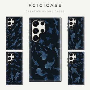 Fcicicase Shark Dolphin Print Phone Case For Samsung Galaxy S26 Ultra S25 S24 S23 Plus S22 S20 FE A16 A26 A36 A56 PC +TPU Covers