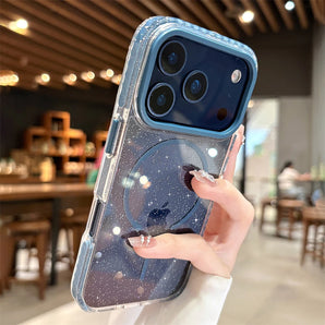 Frame Airbags Shockproof Magnetic Clear Case for iPhone 17 16 Pro Max 15 14 Plus 13 12 Bling Transparent for Magsafe Cover Funda