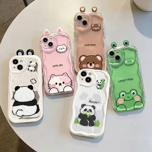 Pink Cat Cute Pand Bear 3D Ears Casing For Samsung Galaxy S26 Ultra S25 FE S24 S23 S22 S21 Ultra Plus FE  A57 A56 A17 5G Case