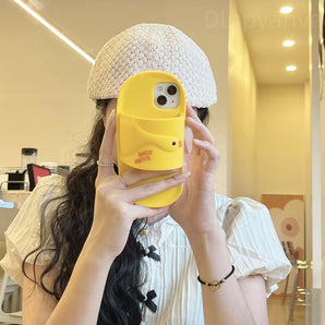 3D Slipper Shape Yellow Duck Silicone Phone Case for IPhone 17 16 15 14 13 Pro Max Flip Sandals Design Soft  Anti-drop Cover
