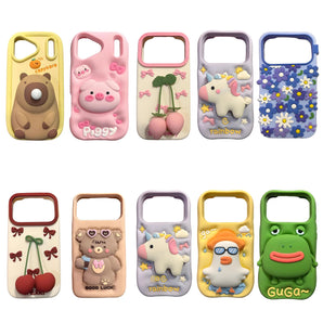 New For iPhone 17, 17 Pro, 17 Promax Phone Cases, Sweet Flower Animal Cherry, 3D Soft Silicone Case Phone Back Cover Shell SKin