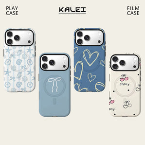 Shell Stripe Bow Phone Case For Magnetic for iPhone 17 16 15 14 13 12 11 Pro Max Plus Double-layer Anti-Drop Back Cover