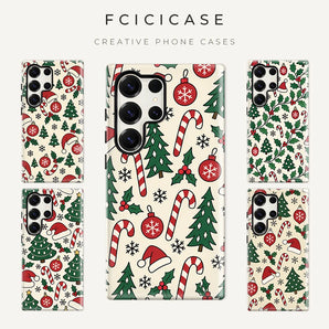 Fcicicase Green Christmas Tree Phone Case For Samsung Galaxy S26 Ultra S25 S24 S23 Plus S22 S20 FE A16 A26 A36 A56 PC +TPU Cover