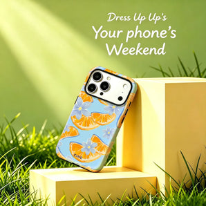 Light Blue Orange Floral Phone Case for iPhone 18 17 16 15 14 13 12 Pro Max Plus Air Magnetic Double-layer Back Cover