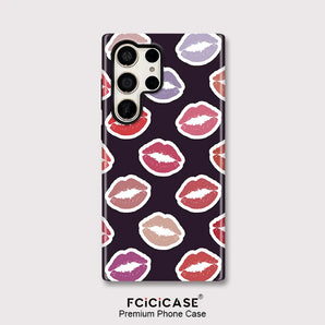 Fcicicase 2 in 1 Double-layer Phone Case For Samsung Galaxy S25 Ultra S23 S24 Plus S20 FE A26 A36 A16 A56 Kiss Lips Print Cover