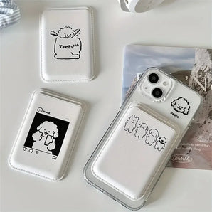 1pc Cute Dog Design Artificial Leather Magnetic Wallet Card Holder for iPhone 17 16 15 14 13 12 Pro Max Card Slot Accessory