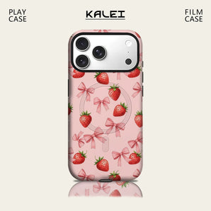 Pink Strawberry Bow Phone Case for IPhone 17 16 15 14 13 Pro Max Plus for Magnetic Single Double-layer Tough Case