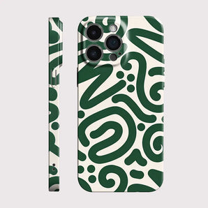 Phone Case For iPhone 16 17 15 14 13 12 11 Pro Max Air 16e 7 8 Plus XS Max X XR Green Abstract Line Hard PC Protective Cover