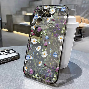 Flower Phone Case For iPhone 17 16 18 Pro Max 13 14 12 11 15 Pro Max 16e Air 7 Plus SE Shockproof Transparent Cover Soft Funda