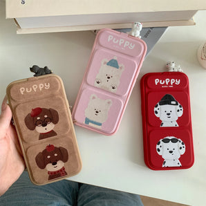 Korean Cute 3D Puppy Flip Folding Bracket Dalmatian Case for iPhone 16 15 14 13 Pro Max Shockproof Back Cover