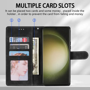 Wallet Skin-friendly Card Slot Magnetic Flip Leather Case For Samsung Galaxy S25 Ultra S24 Plus S23 S22 S21 S20 FE S10 S9 S8