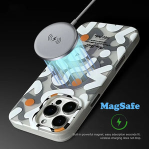 Trendy Graffiti Art Magnetic Bracke Magsafe Case For iPhone 17 16 15 14 13 12 18Pro Max Plus Air Luxury Metal Button Phone Cover