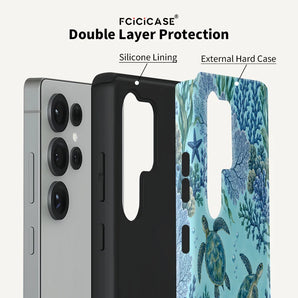 Fcicicase Cartoon Sea Turtle Pattern Case For Samsung Galaxy S26 Ultra S25 S24 S23 Plus S22 S20 FE A16 A26 A36 A56 PC +TPU Cases