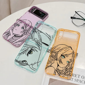phone Cases for Samsung Galaxy Z Flip3 Flip4 Flip5 Flip6 Flip7 5G Semi-transparent Foldable Hot Japan Anime Comics Frieren Cover