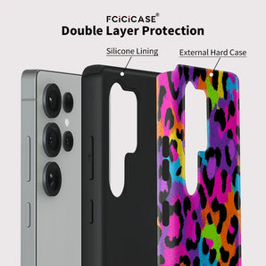 Colorful Leopard Phone Case For Samsung Galaxy S25 S24+ S23 S26 Plus A36 A56 A16 S20FE A26 Double-layer Acrylic Bumper