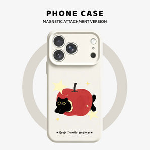 Apple Black Cat Magnetic Phone Case For iPhone 18 17 16 Pro Max 14 15 13 Pro Max 12 Pro MagSafe Liquid Silicone Shockproof Cover