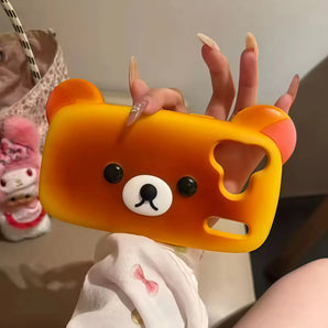 Cute Rilakkuma Bread Silicone Phone Case For iPhone 13 14 15 16 17 Pro Max 15 16 17 Pro Shockproof Cartoon INS Soft Phone Cover