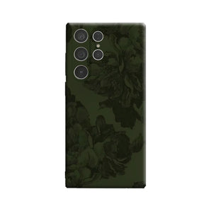 Dark Green Floral Phone Case for Samsung Galaxy S25 Ultra S24 S23 Ultra Plus Glossy Double-layer Back Cover