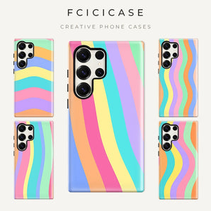 Fcicicase Rainbow Pattern Case For Samsung Galaxy S26 Ultra S25 S24 S23 Plus S22 S20 FE A16 A26 A36 A56 PC +TPU Protective Cover