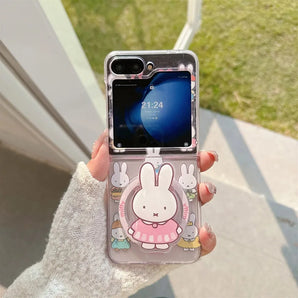 Anime Miffy Magnetic Phone Case with Stand for Samsung Galaxy Z Flip7 Z Flip6 W25 Flip Foldable Flip Style Anti-fall Slim Kawaii