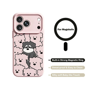 Black Stripe Dog Wireless Charge Phone For iPhone 16 18 17 15 14 Pro Max Cases For iPhone 13 12 Pro Max MagSafe Protect Cover