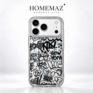 HOMEMAZ Graffiti Clear Case for iPhone, Street Art Print Shockproof Soft TPU Cover with Raised Camera Guard and Precise Cutouts