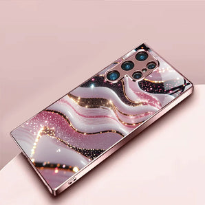 Wave New Electroplated Pink Electroplated Glass Phone Case Suitable for Samsung Galaxy S26/S25/S24/S23//S22/S21 and Other Models