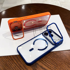 For Magsafe Magnetic Clear Case for Apple IPhone 18 17 Air 16 15 14 Plus 13 12 11 Pro Max Metal Cameara Kickstand Proctive Cover