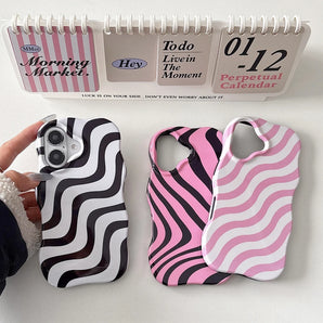 Art Glossy Wave Pattern Hit Color Stripe Phone Case For iPhone 17 16 15 14 13 12 Pro Max Shockproof Water Ripple Back Cover