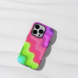 Rainbow Wavy Stripe Phone Case for iPhone 18 17 16 15 14 13 12 11 Air Pro Max Plus Double-layer Cover