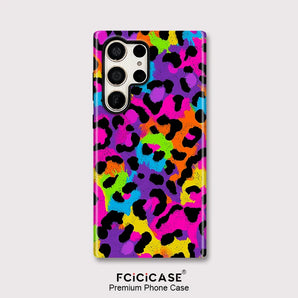Colorful Leopard Phone Case For Samsung Galaxy S25 S24+ S23 S26 Plus A36 A56 A16 S20FE A26 Double-layer Acrylic Bumper