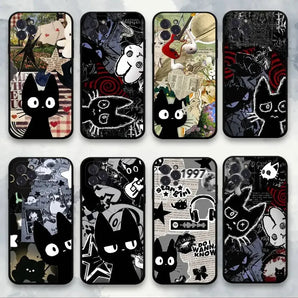 Graffiti Black Cat Pattern Black Matte Phone Case For iphone 17 Air 16 15 14 13 12 11 Pro Max Plus Back Cover TPU Soft Case