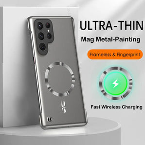 Metal Painted Frameless Case For Samsung S26 S25 Edge S24 S23 S22 S21 FE Plus Ultra A55 A56 Magnetic Wireless Charging Cover