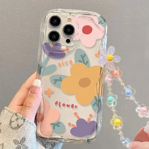 For Motorola G54 G84 G52 G60 Edge 50 Fusion Pro Ultra G14 G53 G22 G35 G05 G34 G75 G15 G30 E13 E22 Case INS Flower Chain Lanyard