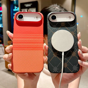 Luxury Frosted Half Frame Carbon Fiber Pc Magnetic Case For Iphone 17 Air 16 15 14 13 Pro Max For Magsafe Wireless Charge Cover